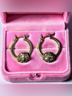 Solid 10kt white and yellow Gold Hoop Crystal Cluster Earrings - RIV makers mark